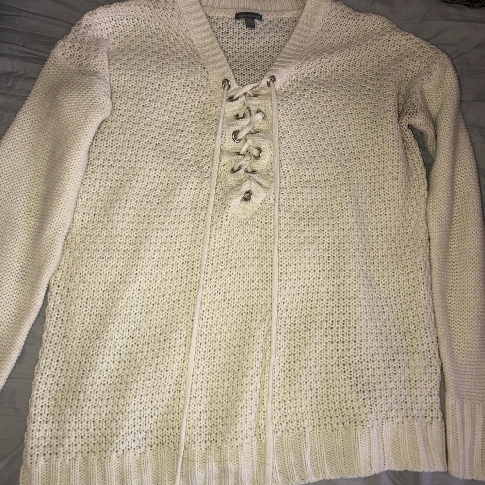 Knit Sweater w/ Lace Up Detail